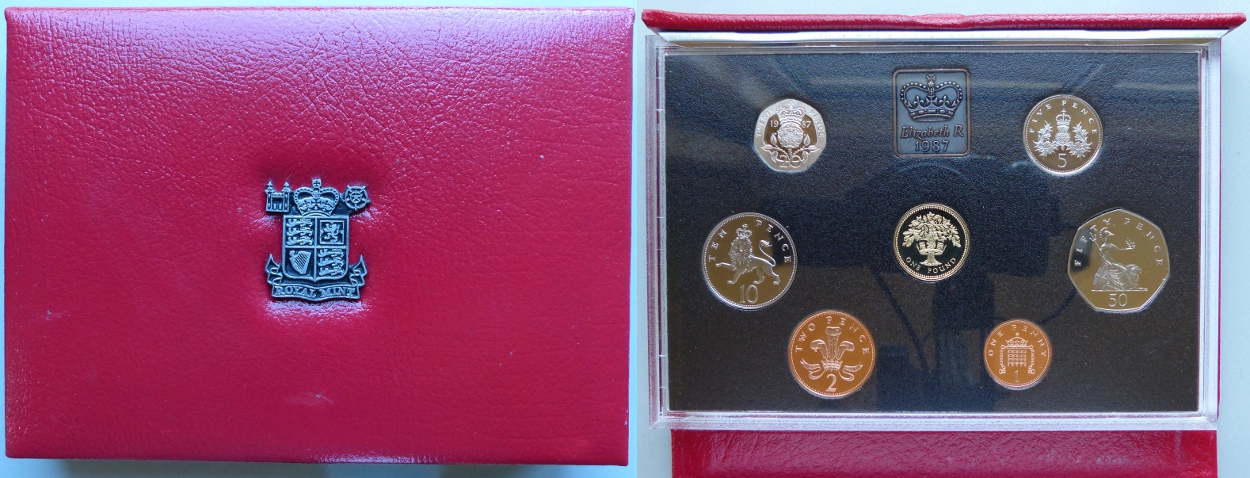 1987 Proof Coin Collection, deluxe red leather case